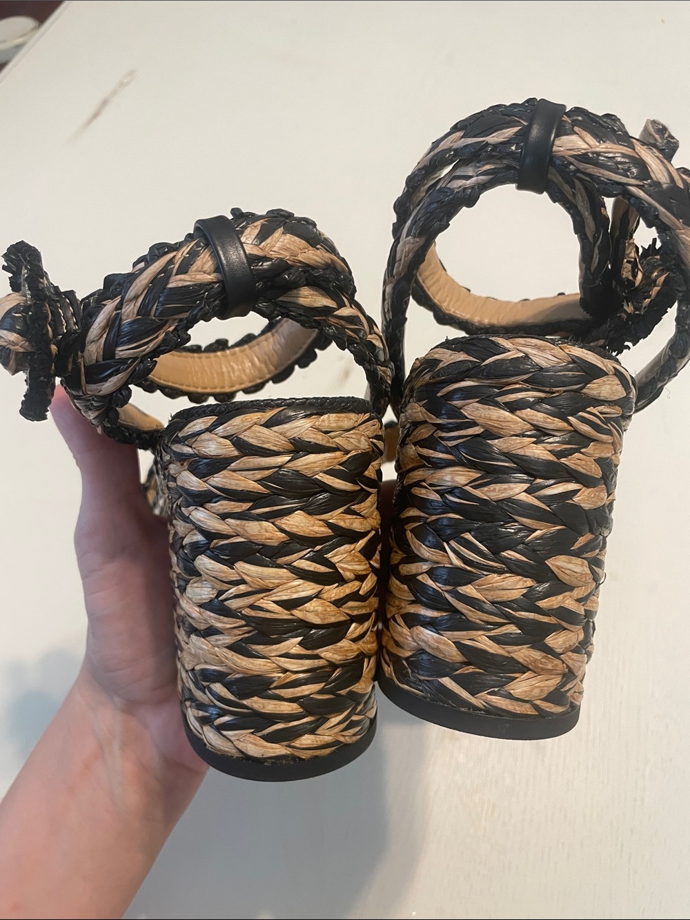 New Same Edelman Iliana Platform Sandal size 8 Black/ Natural Raffia - Picture 9 of 12